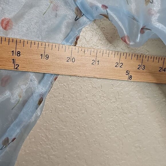 Aeryne Agathe Top Large Feuille Blue Sheer Organza Puff Sleeve Wrap Top - Picture 11 of 12